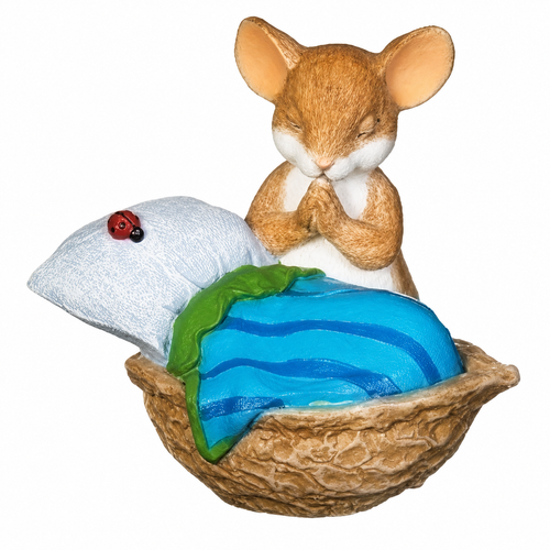 Charming Tails Praying Mouse figurine featuring a mouse kneeling in prayer beside a nutshell bed.
Polyresin collectible with a colorful blanket, pillow, and detailed woodland-inspired design.
Dean Griff mouse figurine for collectors and heartfelt gift giving.