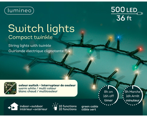 LED Color Changing Light Set - Turns from Warm White to Multi, on a Green Wire