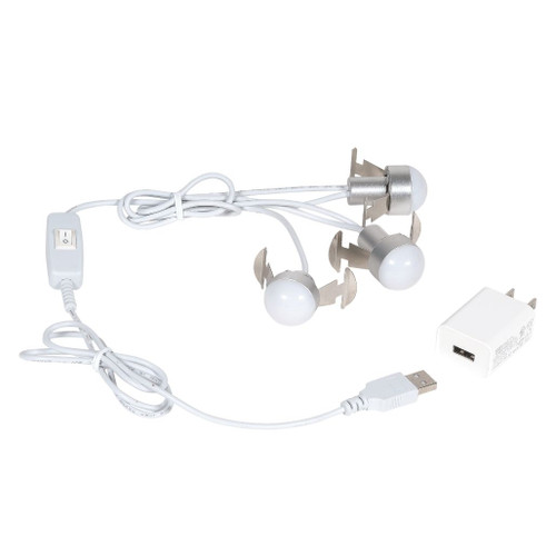 Department 56 Village USB LED 3 Light Set with three warm white LED bulbs.
USB-powered village lighting kit with inline switch and included AC adapter.
Hand-assembled three-light accessory for illuminating compatible Department 56 village buildings.​​​​​​​