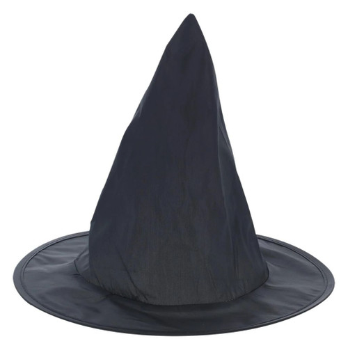 Smiffys child black pointed witch hat with a classic wide brim and tall cone design.
Children's black polyester witch hat displayed on a mannequin showing the one-size fit.
Classic Halloween costume accessory featuring a timeless pointed witch silhouette.