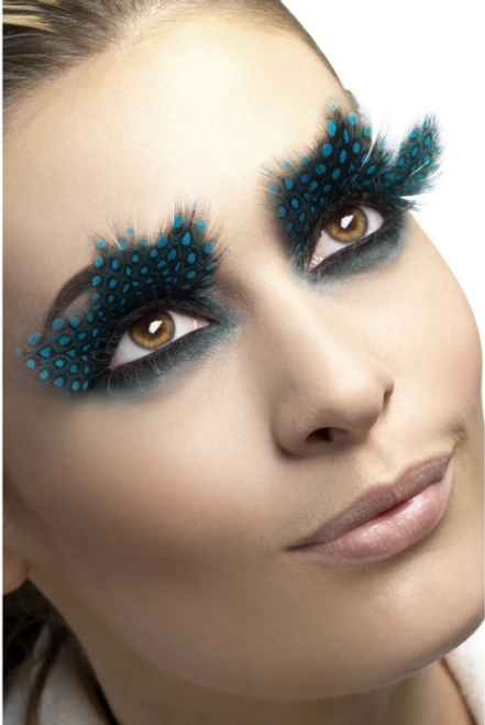 Eyelashes, Large Feather with Aqua Dots