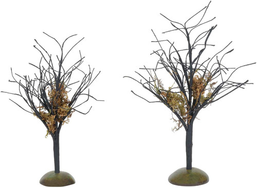 Department 56- Halloween Midnight Moss Trees, Village Accessories, 7 inch and 8 inch, set of 2