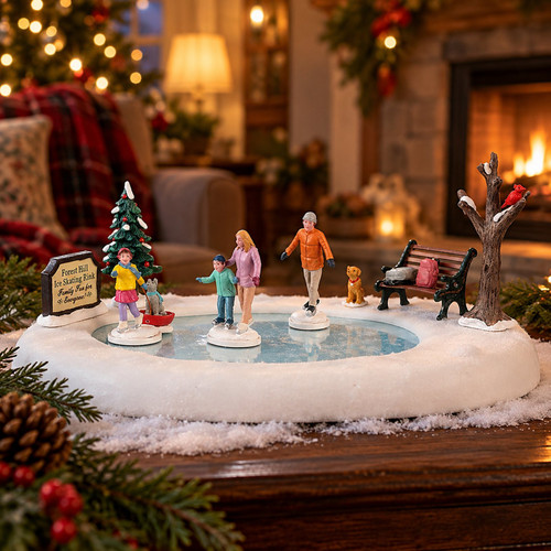 Lemax Family Skating Day – collectible Christmas village piece displayed in a cosy home