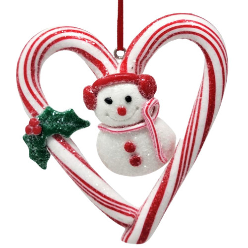 Candy Cane Heart Snowman Ornament