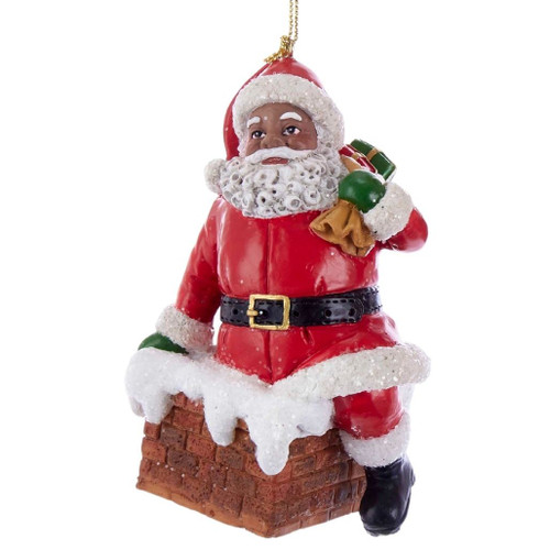Black Santa Going Down Chimney Ornament