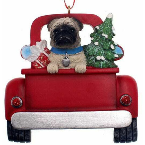 Personalized Pug In Back Of Truck Ornament