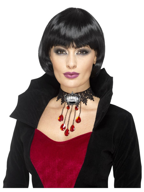Deluxe Gothic Vamp Choker, Black, with Metal Brooch
