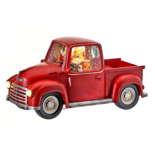 11" LED Battery/Timer Santa in Truck Water Globe