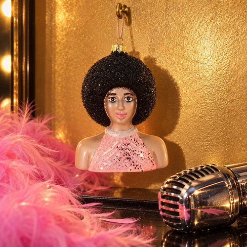 Cody Foster Diana Ross Ornament – glass Christmas ornament styled in a fun, eclectic home scene