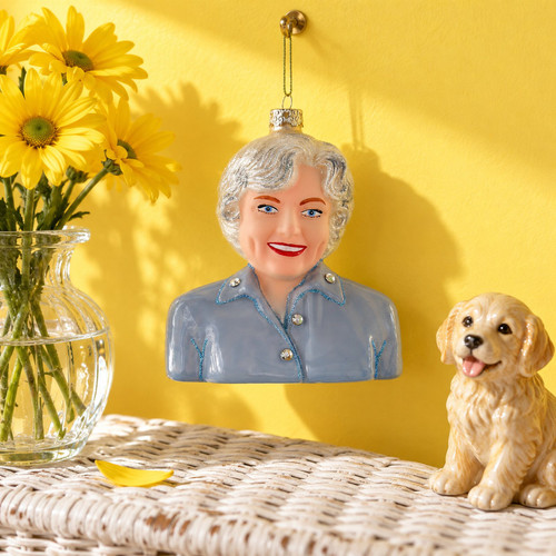 Cody Foster Betty White Glass Ornament – glass Christmas ornament styled in a fun, eclectic home scene