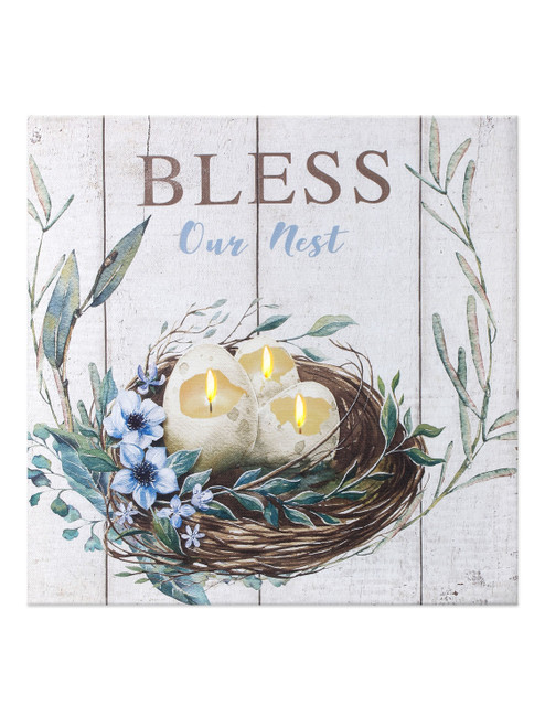 LED Bless Our Nest Print 12X12" B/O Timer
