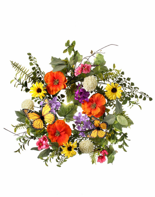 Summer Garden with Monarch Wreath 15"
