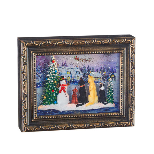 9.75 Inch Lighted Water Picture Frame Dogs Watching Santa
