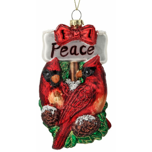 Glass Peace Cardinals Ornament