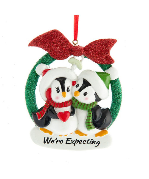 "We're Expecting" Penguin Couple Ornament For Personalization
