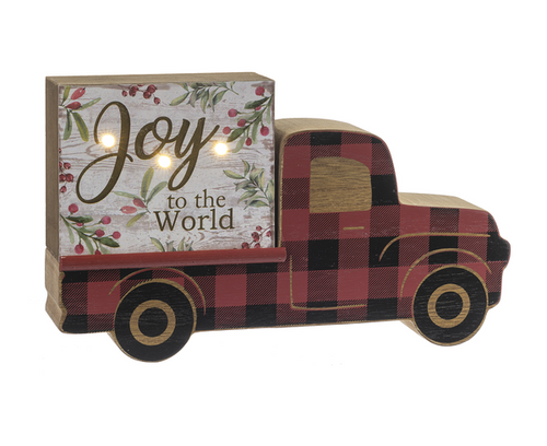 "Joy To The World" Plaid Truck Figurine
