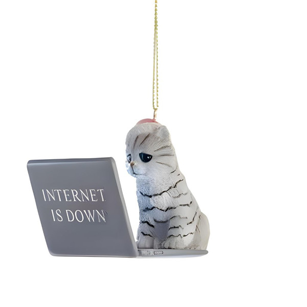Cat On Laptop Computer 'Internet Is Down' Ornament