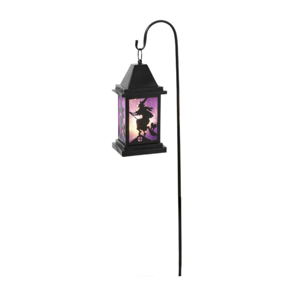 Purple Solar Powered Lantern With Witch Yard Theme