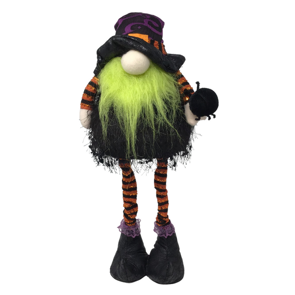 LED Standing Gnome With Green Beard and Spider