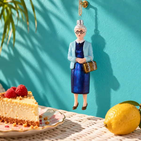 Cody Foster Golden Girls-Sophia Ornament – glass Christmas ornament styled in a fun, eclectic home scene