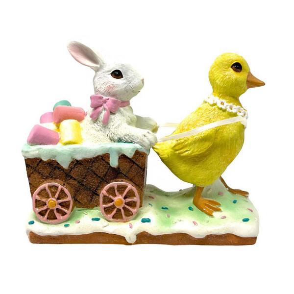 Duckling Pulling Easter Cart Figurine Easter Spring Decor