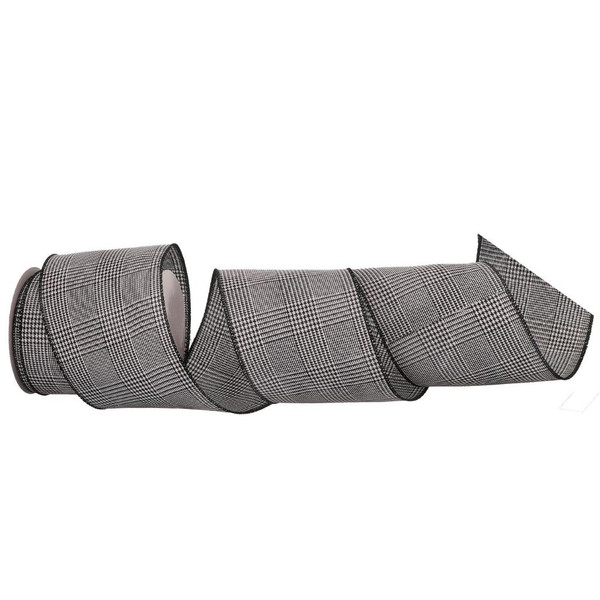 Regency International - 4" X10Y Black & White Tweed Check Ribbon