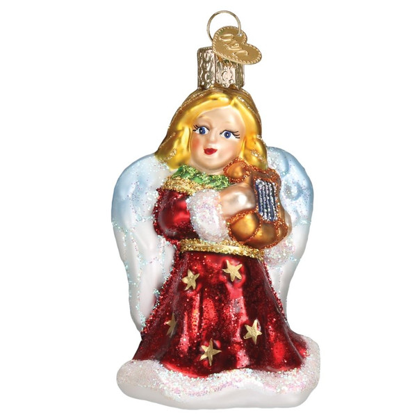 3.5" Red Angel With Lyre Ornament
