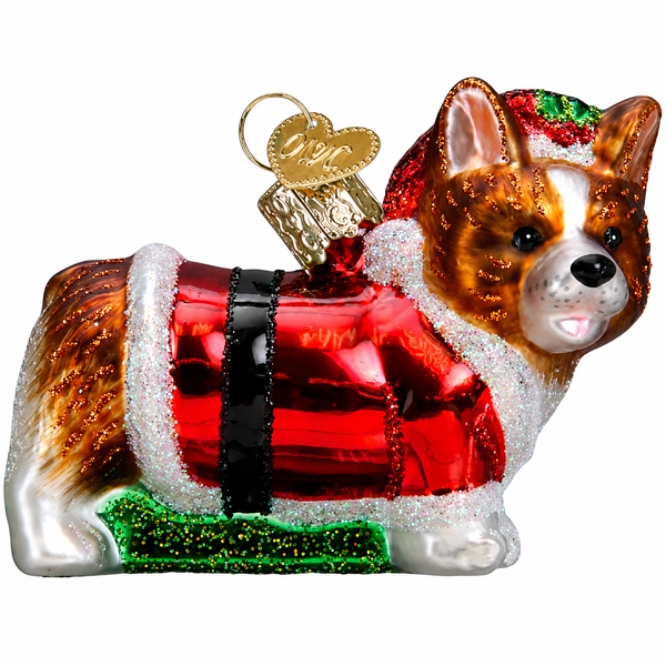 2.5" Holly Hat Corgi Puppy Ornament