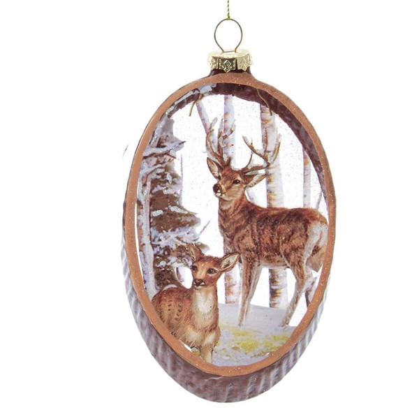 Glass Woodland Deer Scene Ornament
