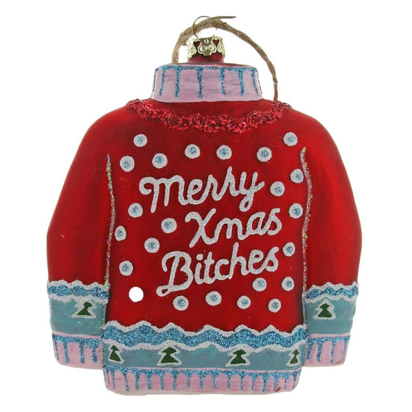 Cody Foster & Co - Red Christmas Sweater Bitches Blown Glass Ornament
