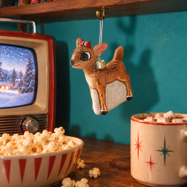 Cody Foster Retro Clarice Blown Glass Ornament – glass Christmas ornament styled in a fun, eclectic home scene