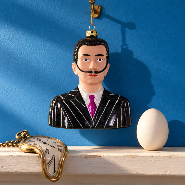 Cody Foster Salvator Dali Blown Glass Ornament – glass Christmas ornament styled in a fun, eclectic home scene