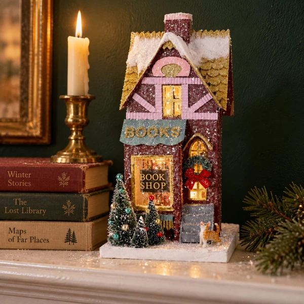Cody Foster Book Shop – glass Christmas ornament styled in a fun, eclectic home scene