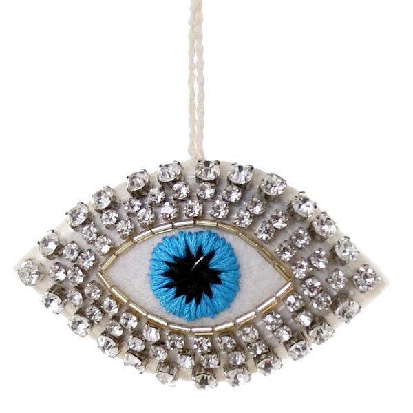 Cody Foster & Co - Silver Jeweled Eye Blown Glass Ornament
