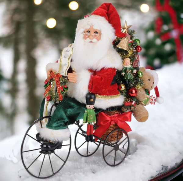 Karen Didion Collectible Santa on Bike Holiday Figurine