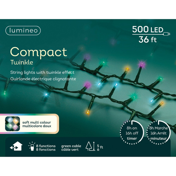 500 LED Compact Soft Multi Color Lights Green Wire