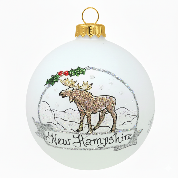 Glittered Moose New Hampshire Ornament