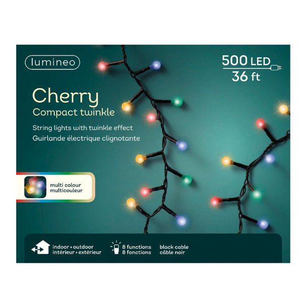 Lumineo 500 LED Color Cherry Compact Twinkle Lights Black Wire