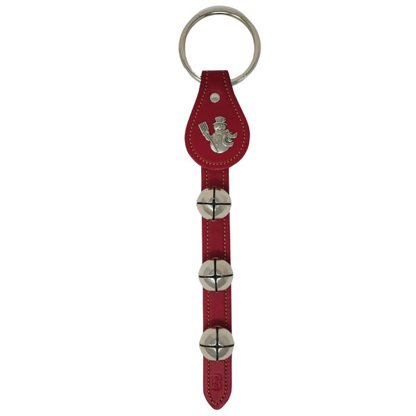 Red Leather Strap With Snowman And Three Bells Door Hanger