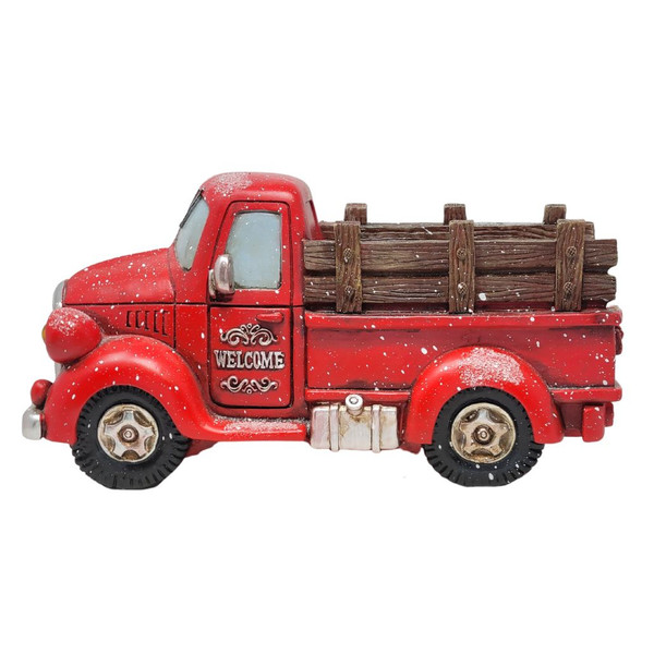 Musical Lit Snowy Red Pick Up Truck 