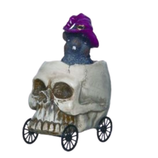 Light Up Halloween Wheelie Skull Figurine
