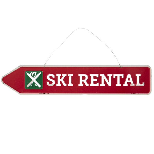 16 inch Metal Ski Sign Ornament for Christmas Tree or Walls with Ski Rental on it