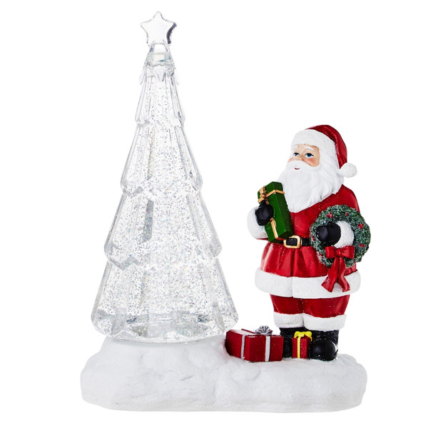 Christmas Tree Glittering Water Shimmer With Santa Figurine