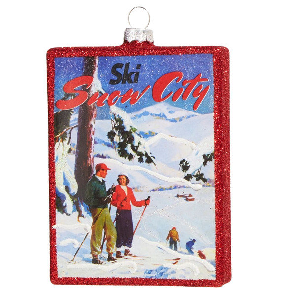 Vintage Postcard Style "Ski Snow City" Ornament 