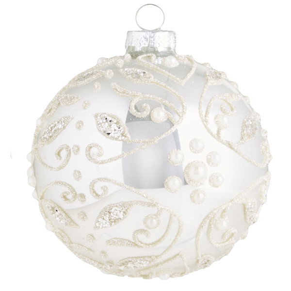  Silver and White Decorative Wedding Cake Icing Ball Ornament
