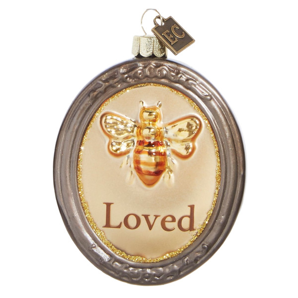 3" Charm Ornament with an Image of A Little Bee and The Word "Loved"
