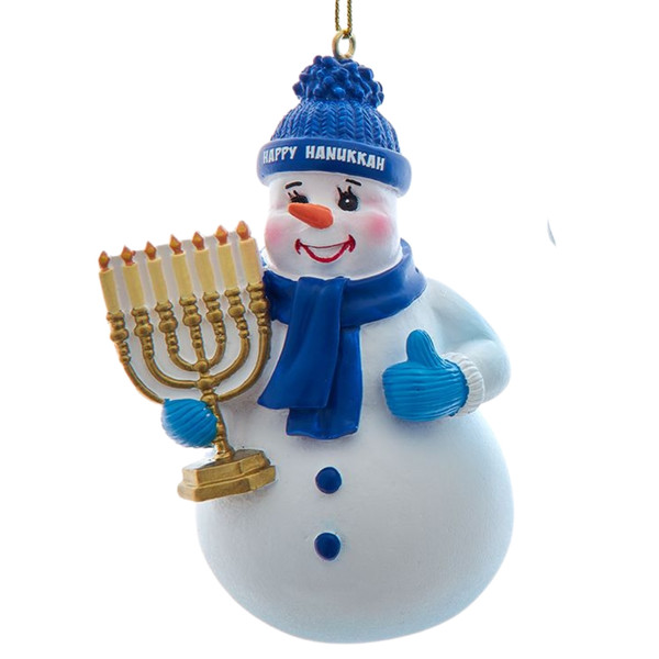 Happy Hanukkah Snowman With Menorah Ornament 