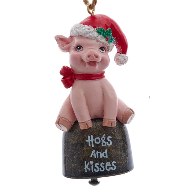 Pig  On Bell  with "Hogs and Kisses" Ornament