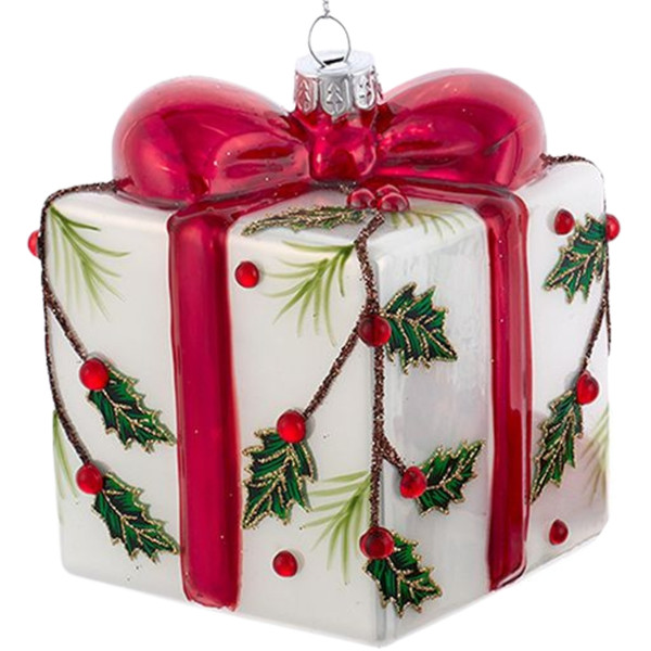 Holly Branches Decorated Present Ornament
