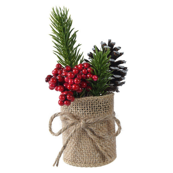 Festive Pine and Red Berries In Burlap